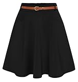 Belle Poque Damen Einfarbig Skaterrock mit Gürtel Hohe...