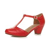 Damen Mitte Blockabsatz T-Riemen Ausgeschnitten Brogues...