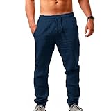 Hose Herren Lang Leinenhose mit Seitentaschen Leichte...