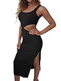 DIDK Damen Cut Outs Partykleid U Ausschnitt Midikleid...