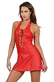 MISS NOIR Damen Wetlook Partykleid Sexy Kurzes Minikleid mit...