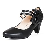 ErikenUrben Damen Vintage Mary Jane Schuhe Süß Bogen Heels...