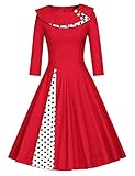 JIER Damen 50er Jahre Vintage Langarm KleidRockabilly Kleid...