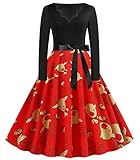 JIER Weihnachtskleid Damen Druchen Swing Festlich Kleid...