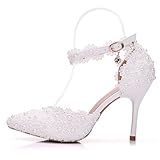 Die weiße Spitze Blumen geschlitzt-Strap Brautschuhe mit...