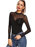DIDK Damen Mesh Langarmshirt Stehkragen Einfarbig Elegant...