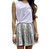 Pailletten Rock Damen Plisseerock Shiny Damen Metallischer...