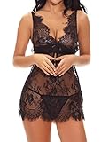 FeelinGirl Damen Dessous Set Body Dolls Kleid Gown Kurz...