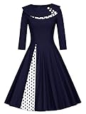 JIER Damen 50er Jahre Vintage Langarm KleidRockabilly Kleid...