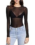 Kyerivs Damen Langarm Shirt Transparent Tüll Mesh Bluse...