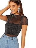 DIDK Damen Crop Tops Netzstoff Oberteile T-Shirt Kurzarm...