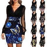 EMATOP Abendkleid Damen Spitzenkleid mit Glitzer Kleid...