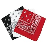 Set 3 bandanas paisley damen und herren rot, weiß, schwarz...