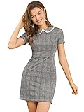Allegra K Damen Kurzarm Bubikragen Slim Fit Hahnentritt...